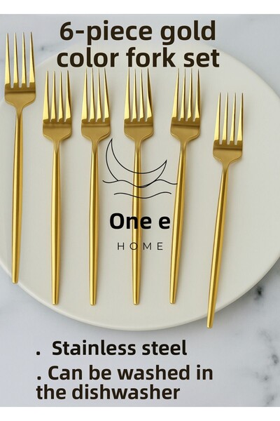 BRE HOME 6 قطع من شوكة الطعام المطلية بالتيتانيوم الذهبي من الفولاذ المقاوم للصدأ