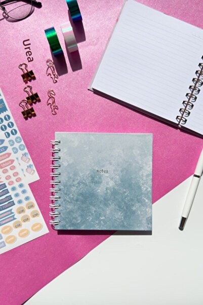 Martius Art 15X15 cm Square Hard Cover White Spiral Ruled Notepad / School Notebook Gray Marble Pattern