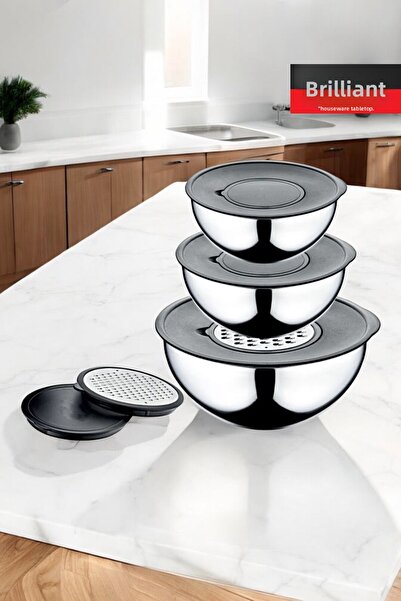 Brillant وعاء خلط مكون من 3 قطع من الفولاذ المقاوم للصدأ، وعاء خلط للتخزين مكون من 9 قطع