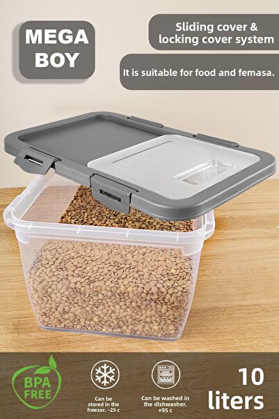 Meleni Home Frameless Lid Pulses Storage Container with Purpose Lock Gray 10 Lt