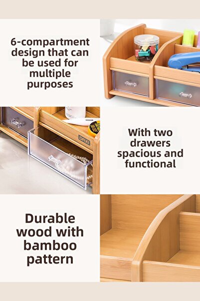 Daxi Dx-404 Bamboo Patterned Wooden Pen Holder, Desktop Organizer