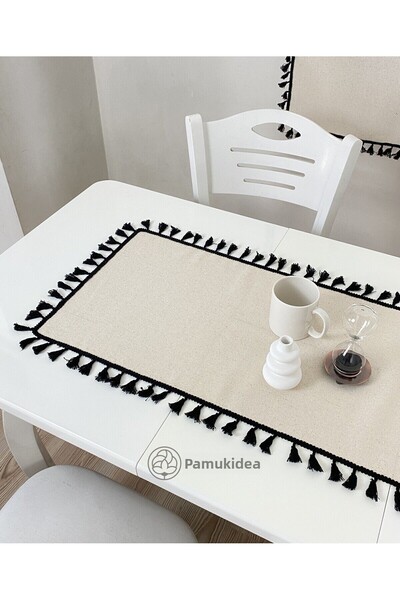 pamukidea مفرش طاولة من الكتان الأسود - 40x100 سم، 100% قطن، بولدان مغسول، مف...