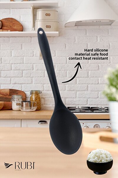 rubihome Black Hard Silicone Heat Resistant Cooking Spoon, Durable and Conven...