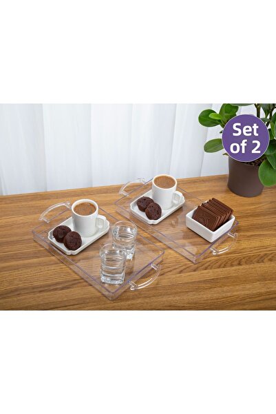 MİLANO HOME صينية عرض مزخرفة شفافة مكونة من قطعتين من زجاج شبكي، صينية عرض قه...