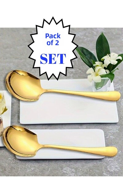 BRE HOME Set of 2 Gold Color Serving Spoons – 22 cm Stainless Steel Rice and Presentation Spoon