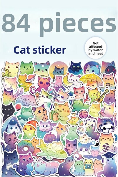 Grafikup مجموعة ملصقات قطط لطيفة مكونة من 84 قطعة - ملصق زجاجة مياه للكمبيوتر...