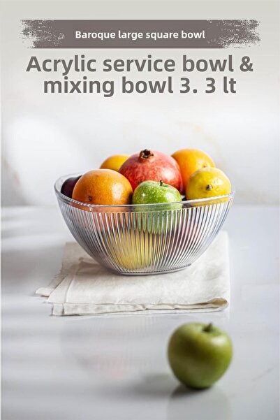 EWs وعاء سلطة وفواكه مربع كبير شفاف من الأكريليك سعة 3.3 لتر - وعاء خلط (ليس ...