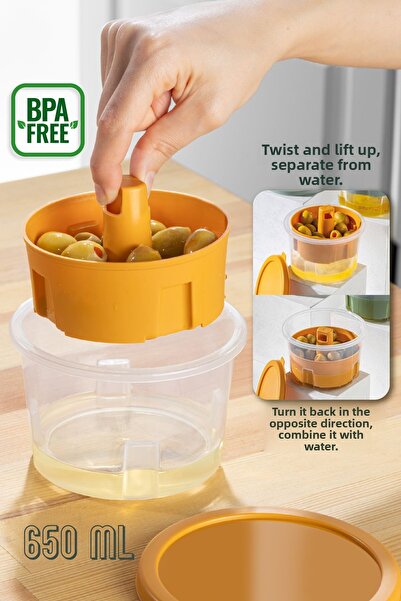 Vienev Presentation Olive Pickle Cheese Multi-Purpose Storage Container with Strainer Yellow