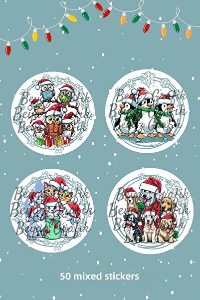 Beyaz Grafik ملصق تعبئة وتغليف حيوانات لطيفة بطابع عيد الميلاد (50 قطعة)