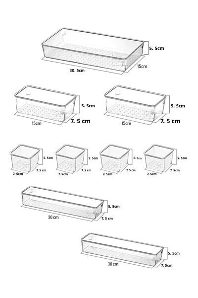 Meleni Home 9 Pieces Transparent Design Modular Storage Container - Drawer Organizer, Bathroom Makeup Jewelry Organizer