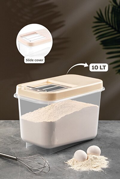 Meleni Home 10 Lt Pulses Storage Container - Food Storage Container with Sliding Lid Flour Container Cream