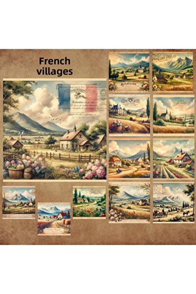 Pink Swan Craft قرى فرنسية عتيقة - مجموعة ملصقات مخططة مكونة من 12 قطعة من سجل القصاصات