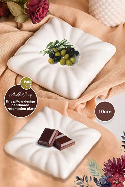 Anadolu Saray 10cm Ceramic Pillow - 2 Pcs Handmade Presentation Plate, Serving Cake Breakfast Plate