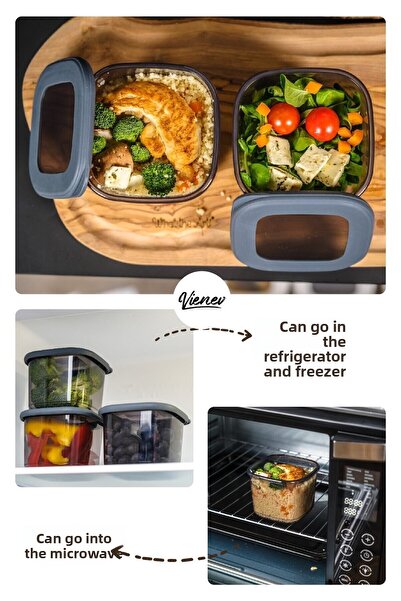 Vienev 6-Piece Foly Square Food Storage Container with Colorful Labels 2x (0.55 Liters, 1.2 Liters, 1.75 Liters) Anthracite