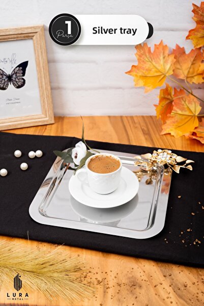 Skygo Silver Coffee and Tea Presentation Tray with Gold Crown Motif - 22.5 cm Stylish and Elegant Design