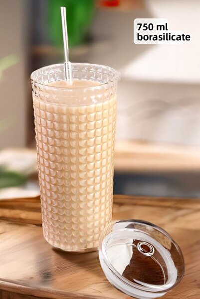 Meturas 550ml Glass Cup with Lid and Glass Straw – Borosilicate Glass, Reusable,