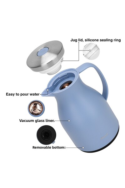 Fissman Vacuum Flask 1000mL, Modern Dallah, Stainless Steel Lid, Pink Glass Liner Matte Plastic Body