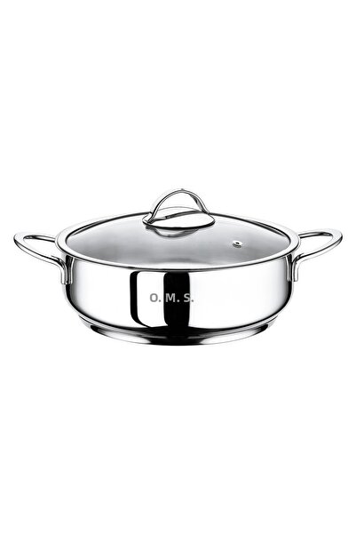 OMS 2038 SL - Stainless Steel 24x8 Cm, 3.0 Liter Silver Flat Pot - 2 Pieces