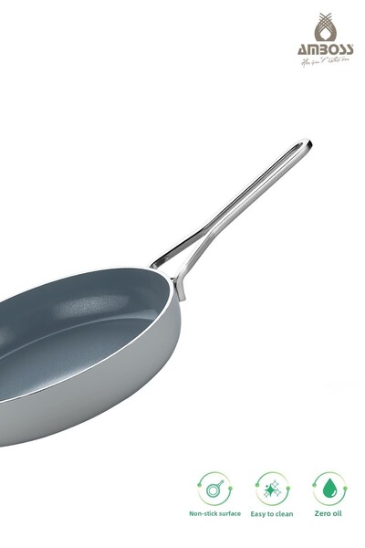 Amboss 4 Piece Greenhouse Spectrum Fireproof Non-Stick Ceramic Oblate Pot Pan Sahan Set Gray