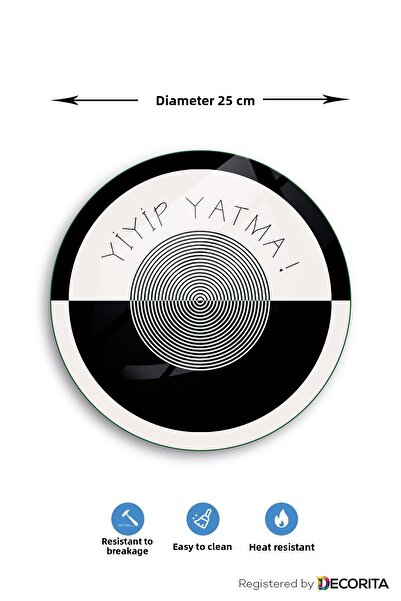 Decorita Glass Diet Plate| Glass Presentation Plate| Eat and Sleep| Diameter25cm