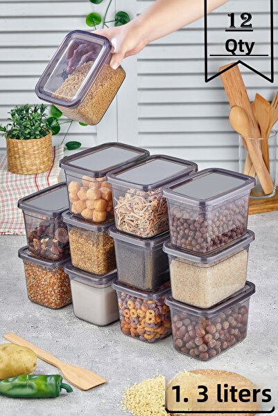 Bayev مجموعة حاويات تخزين البقوليات المدخنة سعة 12 قطعة بسعة 1.3 لتر من King