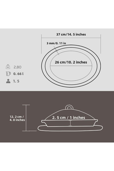 Lava Cast Oval Doner, Kebab Plate, Beech Serving Wood and Copper Forged Formed Lid Size 32x23cm