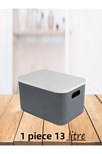 Bayev صندوق تخزين داخلي متعدد الأغراض باللون الرمادي سعة 13 لتر مع غطاء، صندوق تخزين مزخرف