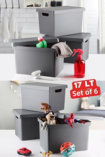 Nandy Home صندوق منظم ديكور 17 لتر مع غطاء 6 قطع