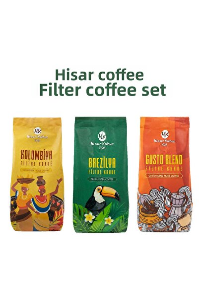 Hisar Kahve مجموعة قهوة مفلترة (برازيلية 250 جرام، كولومبيا 250 جرام، هيسار ب...
