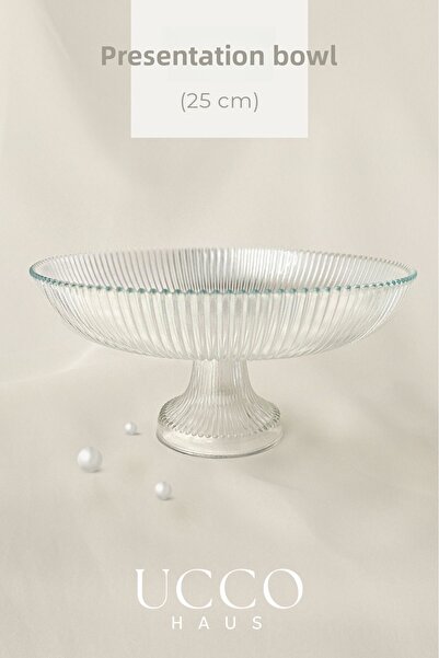 UCCO 24 cm Footed Glass Presentation Bowl – Stylish Glass Bowl for Salad Frui...