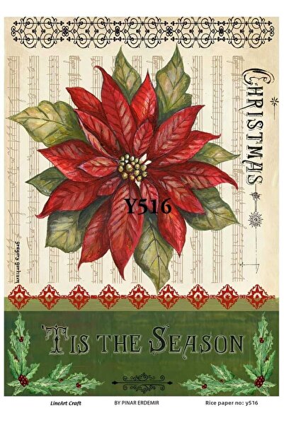 LİNEART New Year's Pattern Brass Decopage Paper No:Yilşi516- 29X42Cm