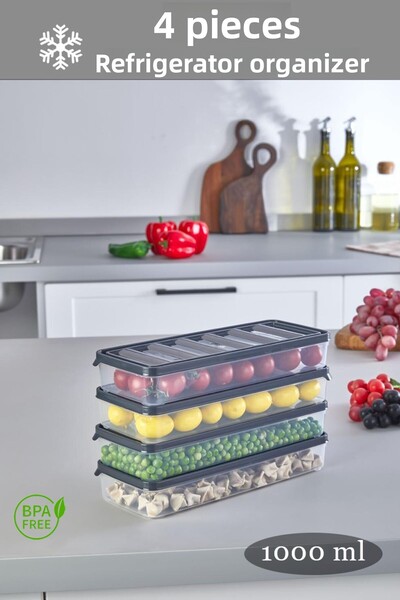 Livonelli 4 قطع ثلاجة رمادية سعة 1 لتر وحاوية تخزين للميكروويف - منظم للثلاجة