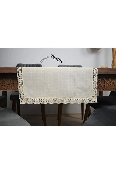 TUNCAY TEKSTİL Kopenaki Lacy Runner Ranir Cotton Linen Buldan Work Fireplace Table Rectangular Table Top Cover 50x150