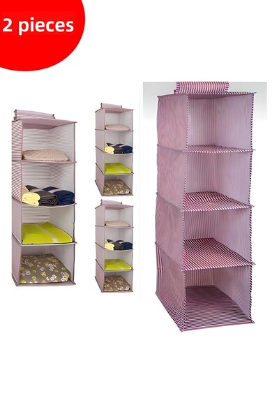 FırsatVar منظم ملابس قابل للطي مكون من 4 حجرات قابلة للتعليق في الخزانة