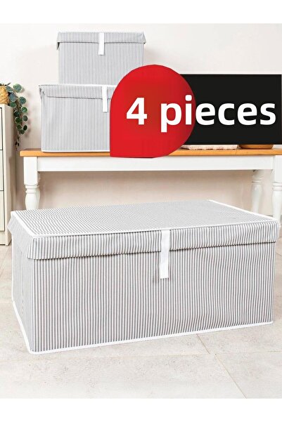 Smyak Cutie multifuncțională gri 70x40x30 cu capac - 4 buc