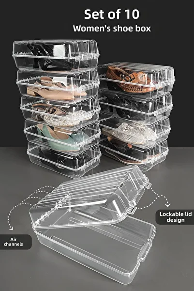 Meleni Home 10Pcs Women Shoe Box - Transparent Shoe Organizer Storage Box Organizer Travel Box