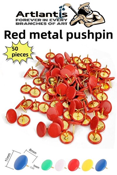 Artlantis Red Thumbtack 50 Pcs 1 Pack Colorful Pvc Coated Head Thumbtack Plas...