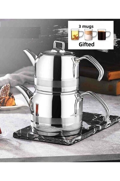 Kahramanlar طقم إبريق شاي متوسط الحجم مع 3 أكواب هدية
