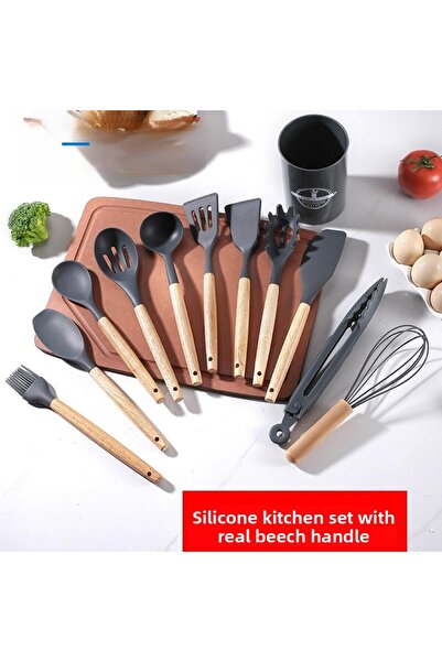 KUNFLEX Heat Resistant Wooden Handle Fireproof Non-Stick Silicone Spatula Set (11 1) 12 Pieces