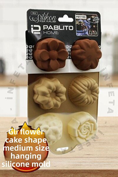 İnfeta 6-Piece Flower Shaped Medium Size Bakable Fireproof Silicone Cake Mold