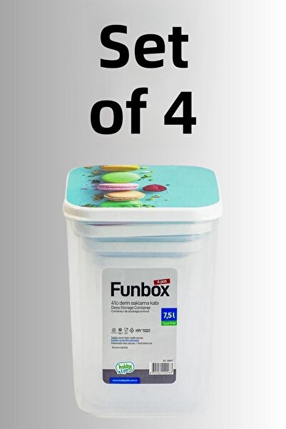 Turuncu Portakal Set of 4 Long Hobby Life Funbox Storage Containers (0.9+1.4+2.1+3.1 Lt) Coffee Patterned