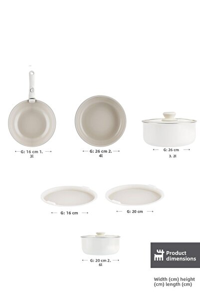 Karaca X Refika Swiss Crystal Almond Cream Easy Clip 9 Piece Induction Base Pot / Pan Set