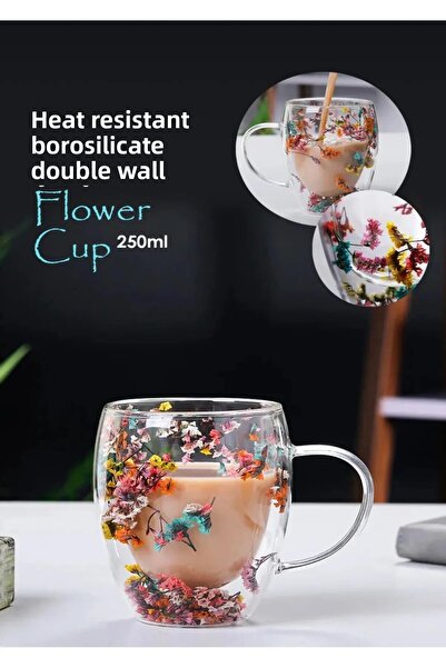 Efilium 250m Dried Floral Pattern - Borosilicate Cup Mug Cup with Glass and D...
