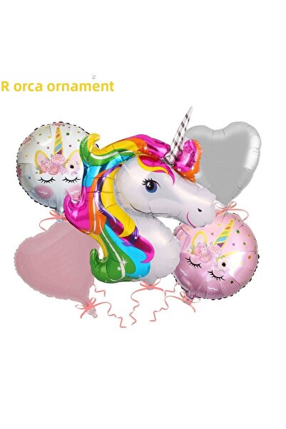 DÜVENCİ TİCARET Σετ Μπαλόνια Μονόκερος (Καρδιά) από αλουμινόχαρτο, Σετ 5 τεμα...