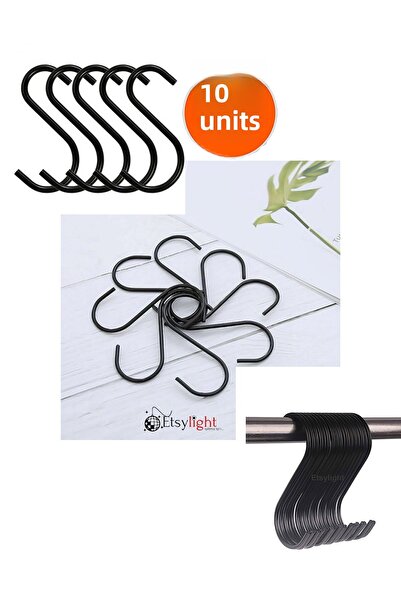 Etsylight 10 قطع، لون أسود، 7.5 سم، خطاف معدني، خطاف S، خطاف Es، خطاف حمام، خ...