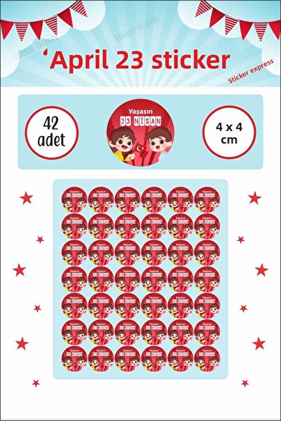 Sticker Ekspres 23 April Sticker Red Background with Children National Sovere...