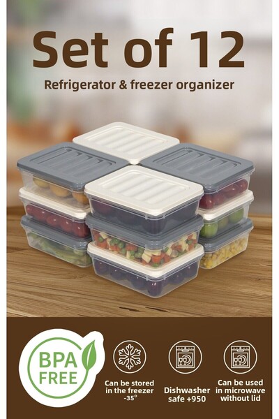 Nesto Home منظم ثلاجة ملون 12 قطعة وحاوية تخزين للميكروويف 12x600 مل
