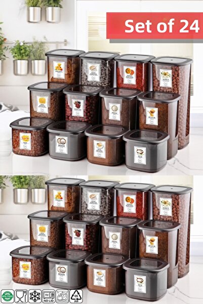 Nandy Home 24-Piece Anthracite Economical Unbreakable Storage Set - 1.75/1.2/0.55 Lt Labeled