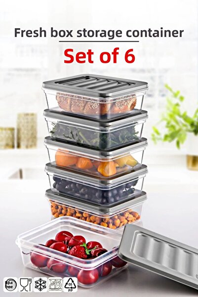 Open Home Concept مجموعة فريش بوكس مكونة من 6 قطع - مناسبة للميكروويف والفريزر، حاوية تخزين رمادية سعة 0.6 لتر