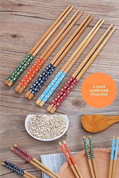 HİROS'H عصا طعام عملية مكونة من قطعتين من الخيزران الصيني الكوري المنقوش